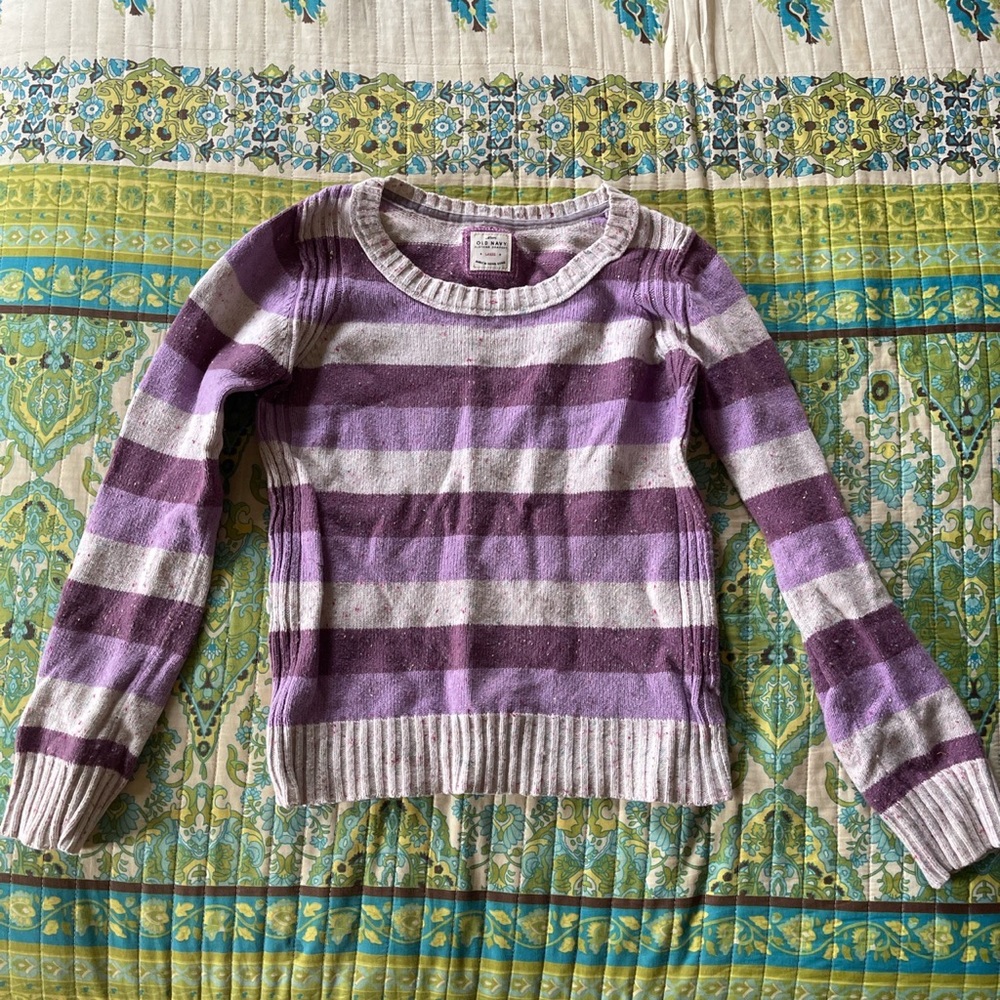 Purple and White Stripped Girls Sweater